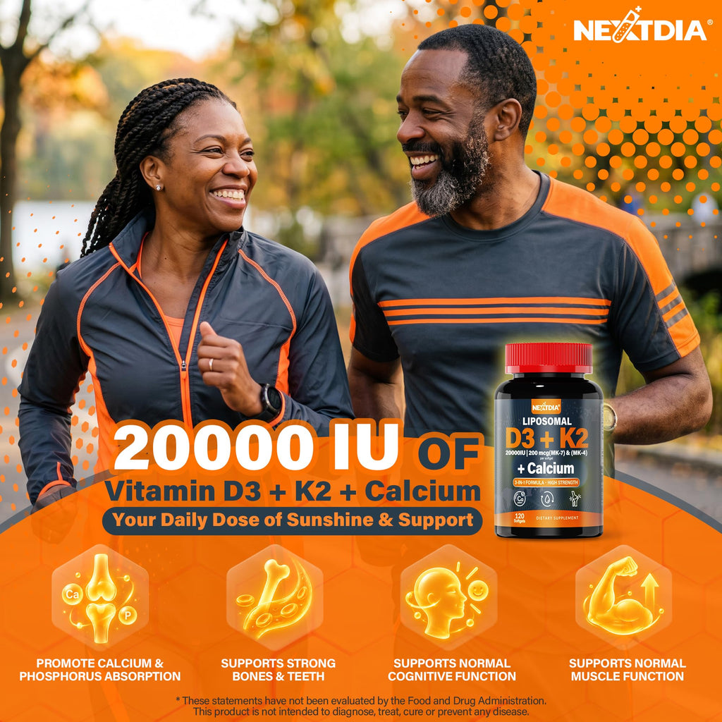 Nextdia Vitamin D3 20000 IU + K2 with Calcium Citrate - 240 Softgels - image 3