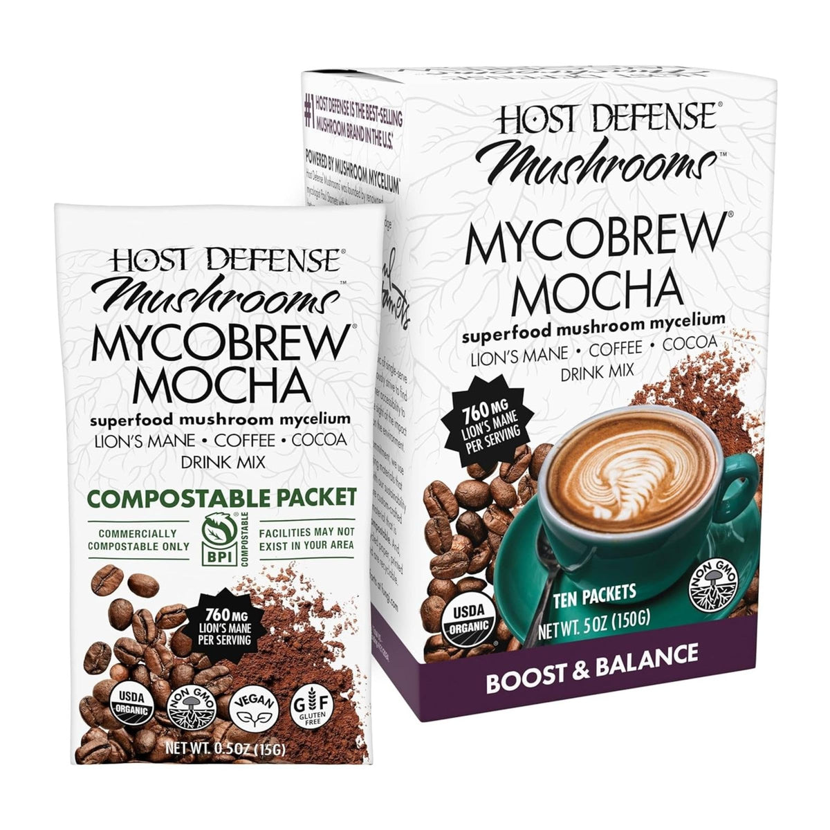Host Defense MycoBrew Mocha Drink Mix - Mocha Powder with Lion's Mane