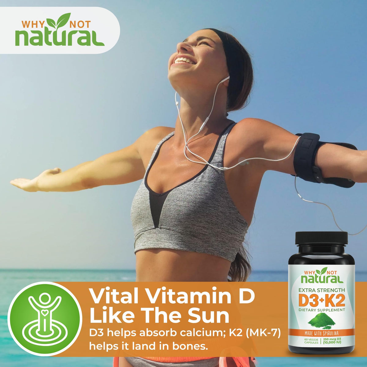 Why Not Natural Vitamin D3 K2 MK-7 10000 IU - 60 Vegetarian Capsules - image 3