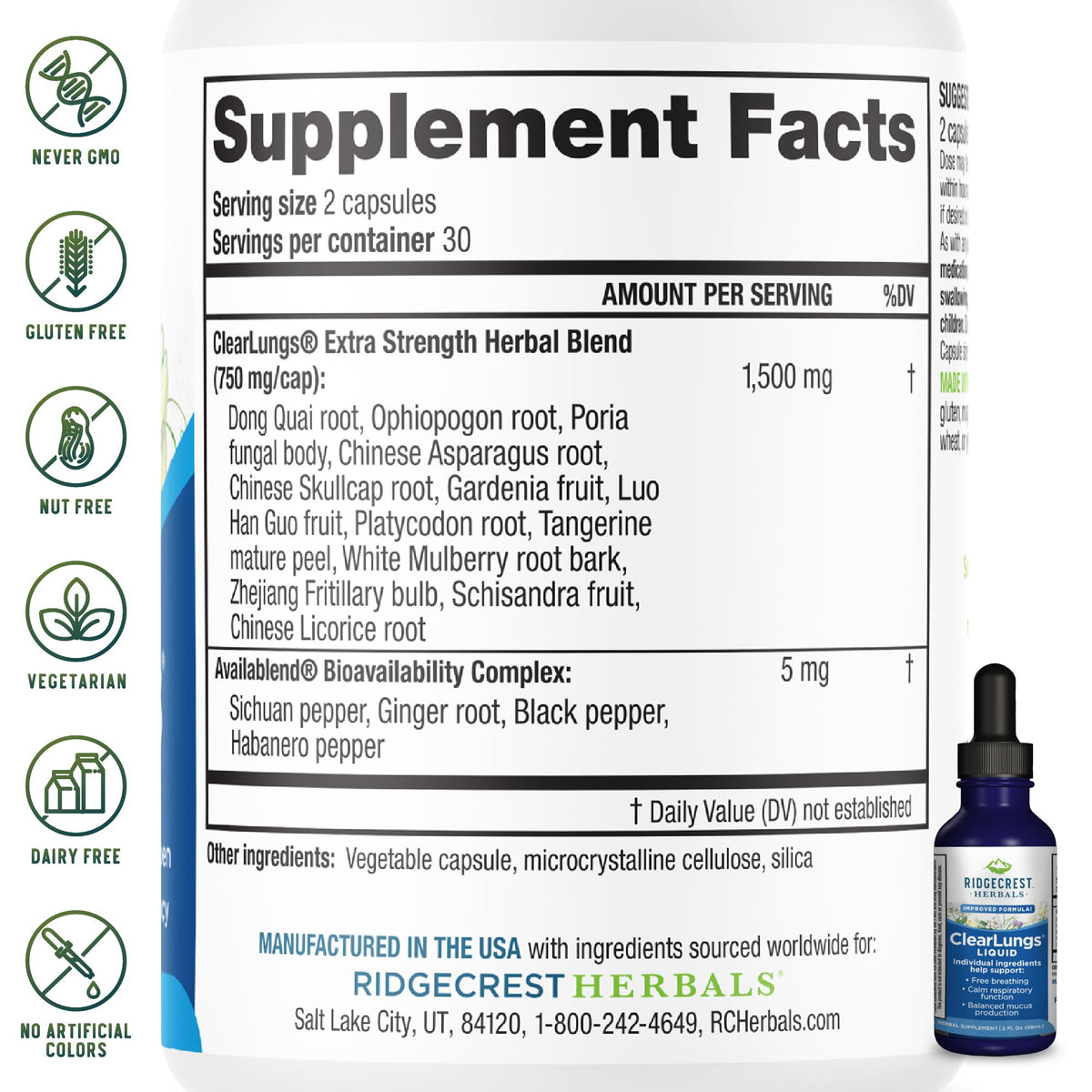 RidgeCrest Herbals ClearLungs Liquid Lung Support - 2 fl oz - image 3