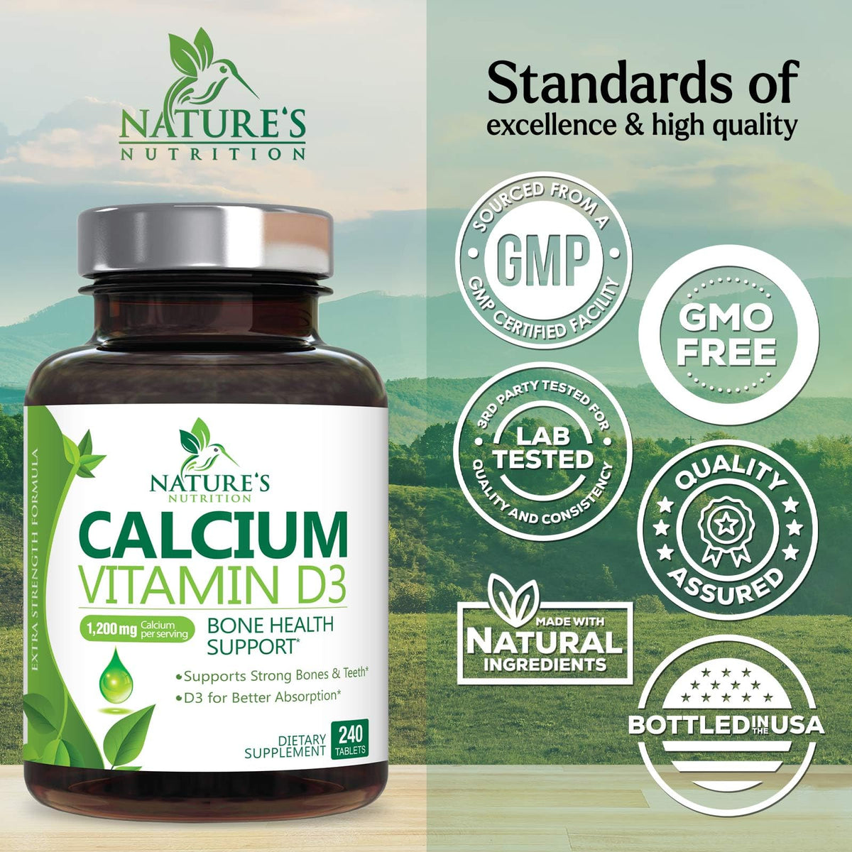 Nature's Nutrition Calcium 1200 mg with Vitamin D3 - Premium Bone