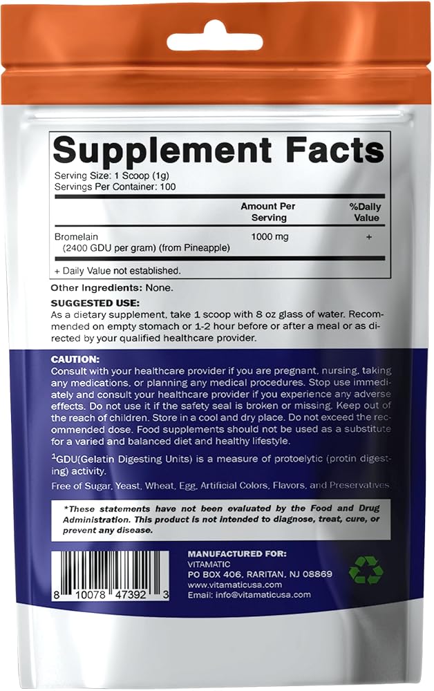 Vitamatic Bromelain Powder 1000mg - 100 Servings - image 9