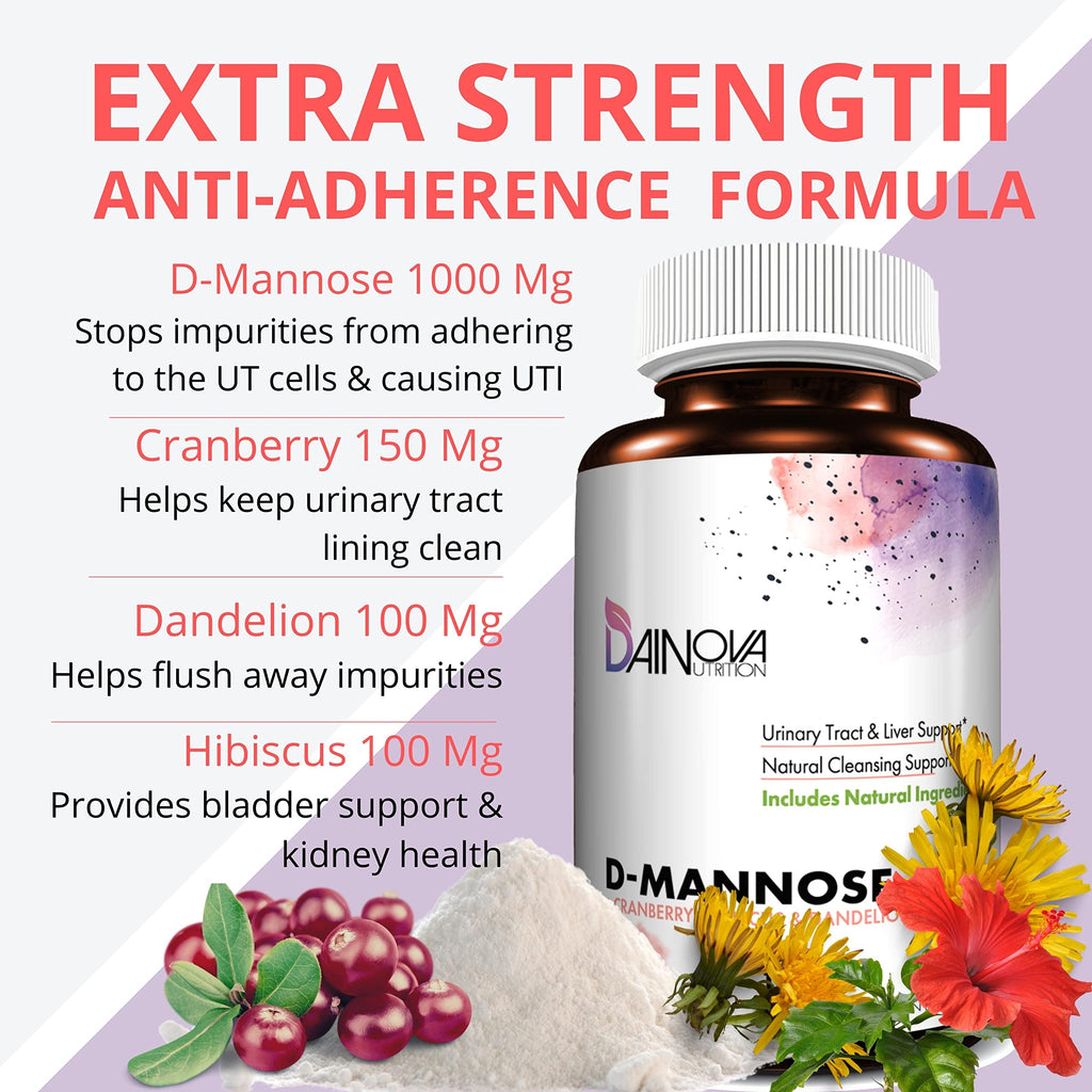 Dainova Nutrition D-Mannose 1350mg with Cranberry - 120 Capsules - image 4