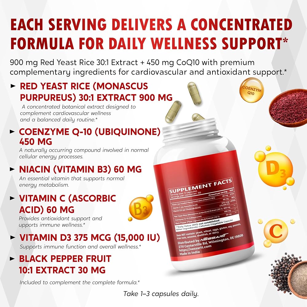 Nessarit CoQ10 1500 mg with Red Yeast Rice & Vitamin C - 150 Capsules - image 4