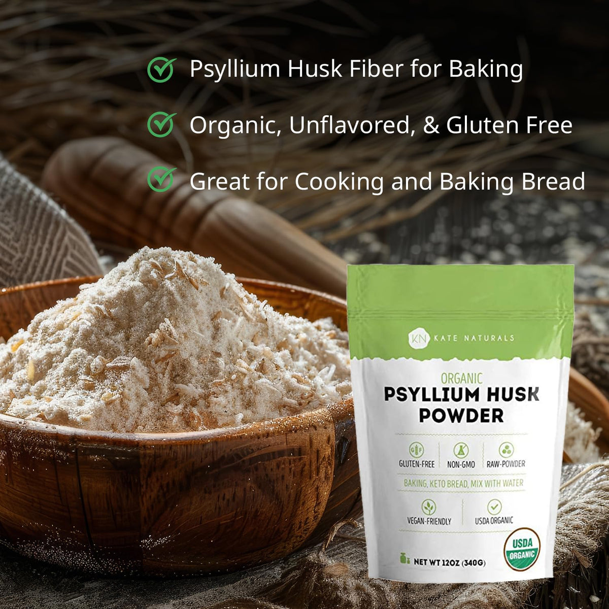 Kate Naturals Organic Psyllium Husk Powder - 12 oz - image 2