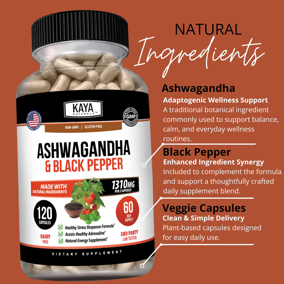 Kaya Naturals Root Powder Capsules - Pure Nature Ashwaganda