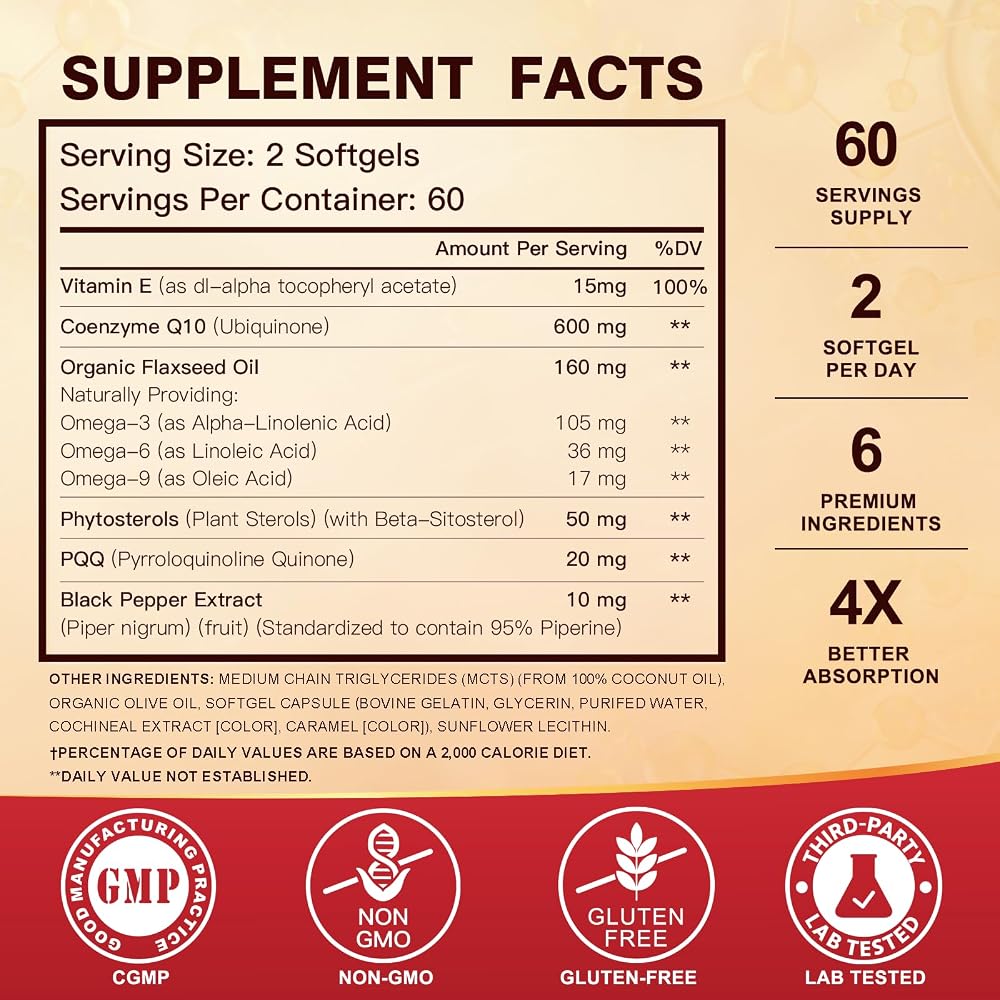 DRFOSTER CoQ10 600 mg Coenzyme Q10 High Potency - 120 Softgels - image 5