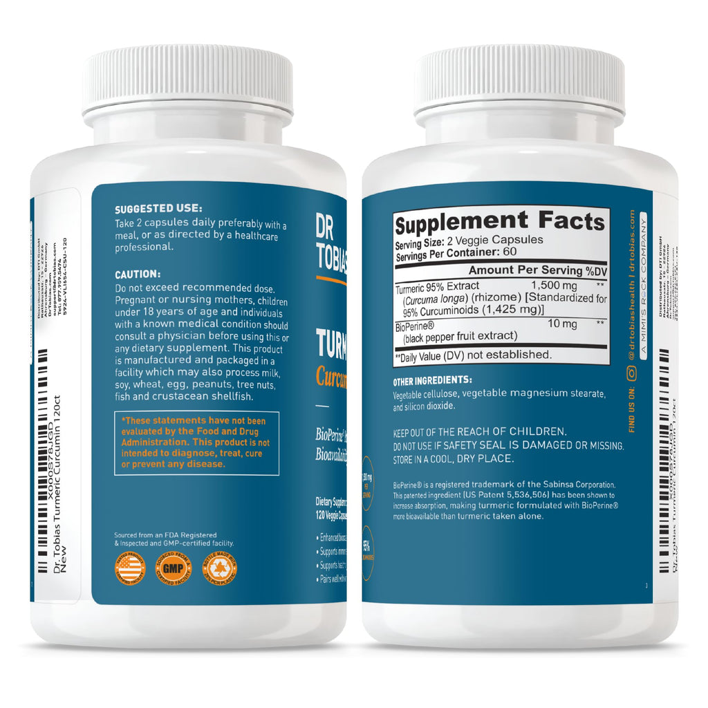 Dr. Tobias Turmeric Curcumin 1500 mg with BioPerine - 120 Capsules - image 6