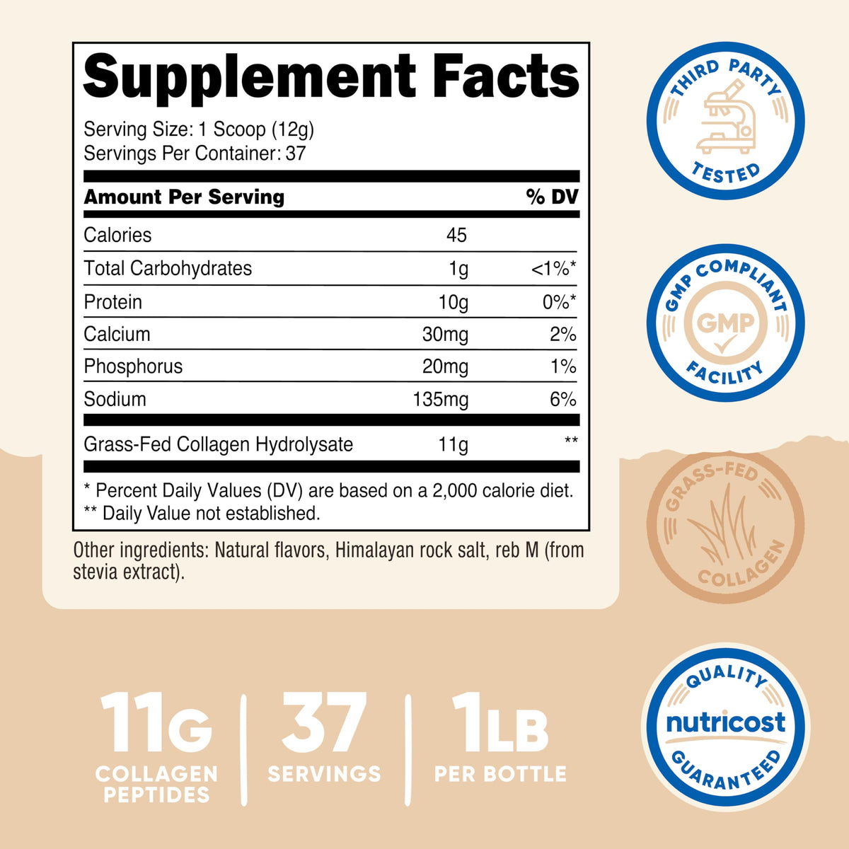 Nutricost Grass-Fed Collagen Powder 1LB (454 G) - Pure Grass Fed