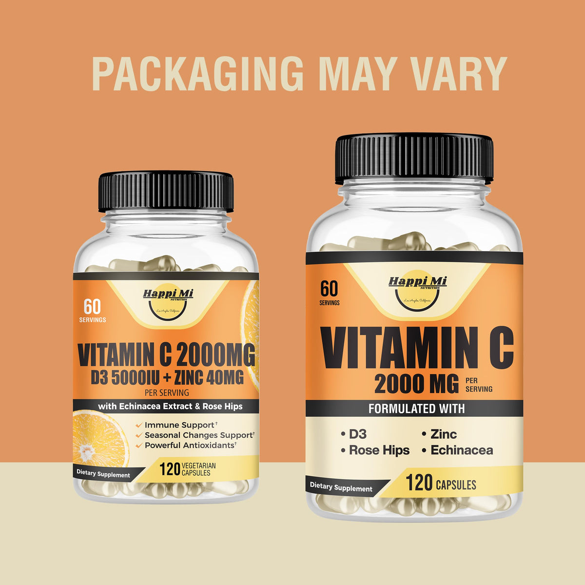 Happi Mi Nutrition Vitamin C 2000mg with Zinc & Vitamin D3 - 120 Capsules - image 2