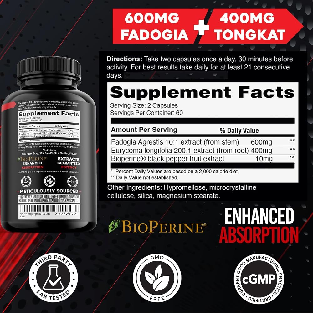 VITALPHA Fadogia Agrestis & Tongkat Ali 600mg Athletic Performance - image 2