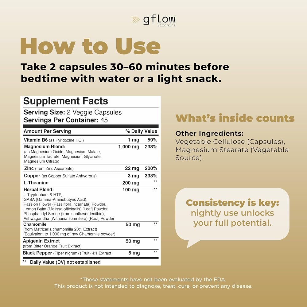 Gflow Vitamins Apigenin Sleep Support with Magnesium Glycinate - 90 Capsules - image 7