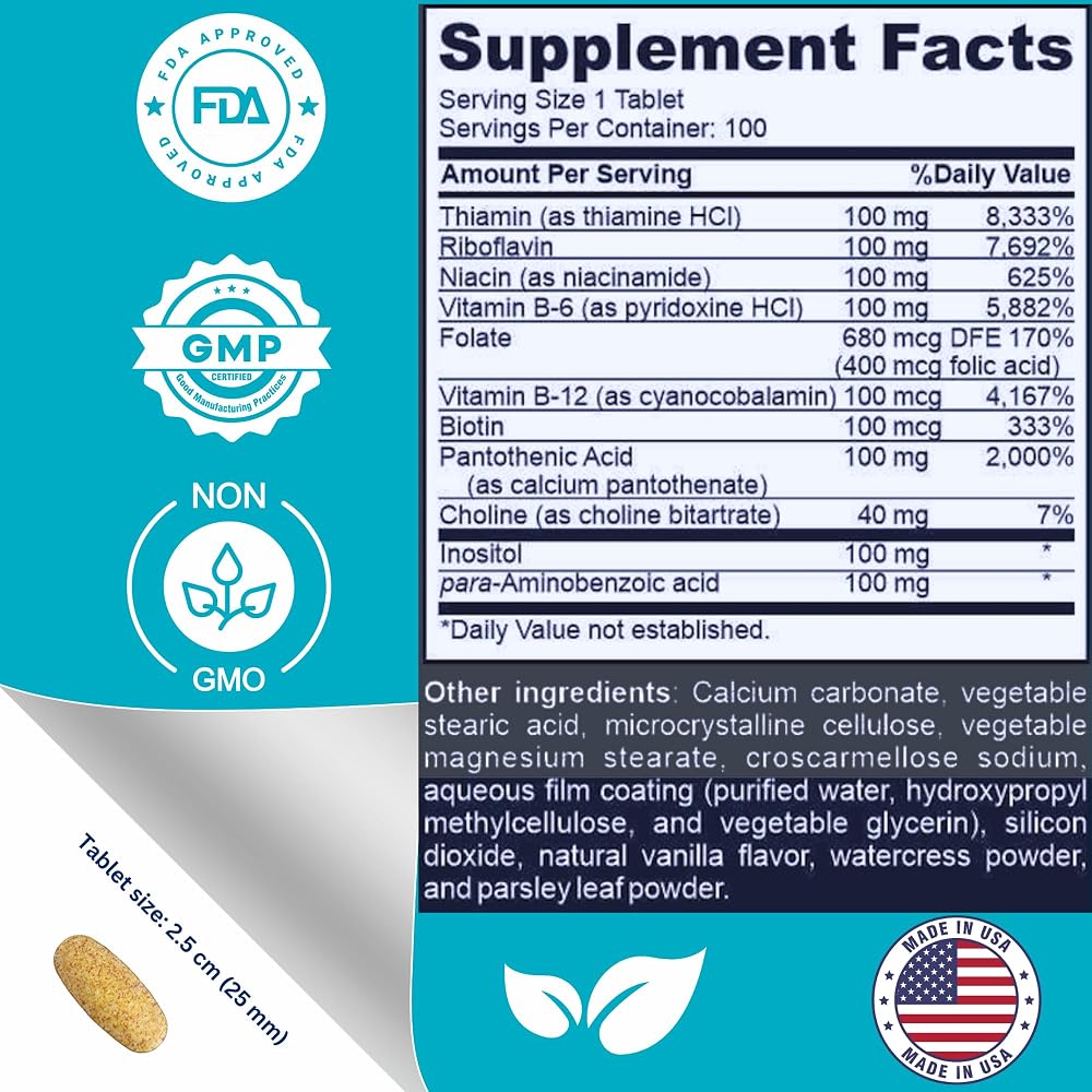 LIQUIDPACKPRO Super B-100 Complex Vitamin B Tablets - 100 Count - image 2