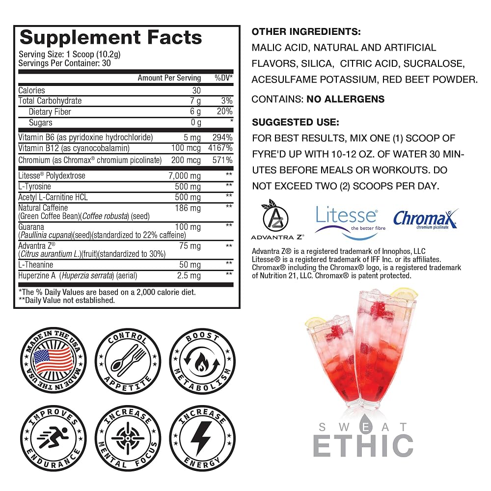 Sweat Ethic FYRE’D UP Energizing Appetite Suppressant, 200 MG