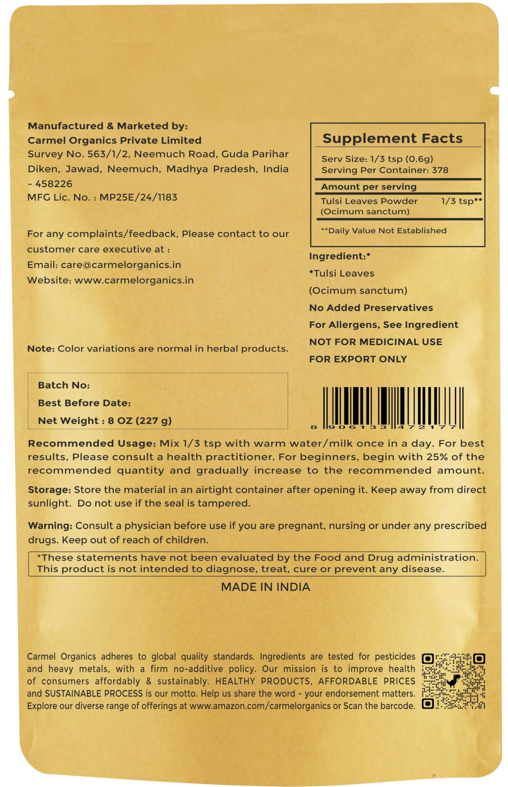 CARMEL ORGANICS Herbs Powder
