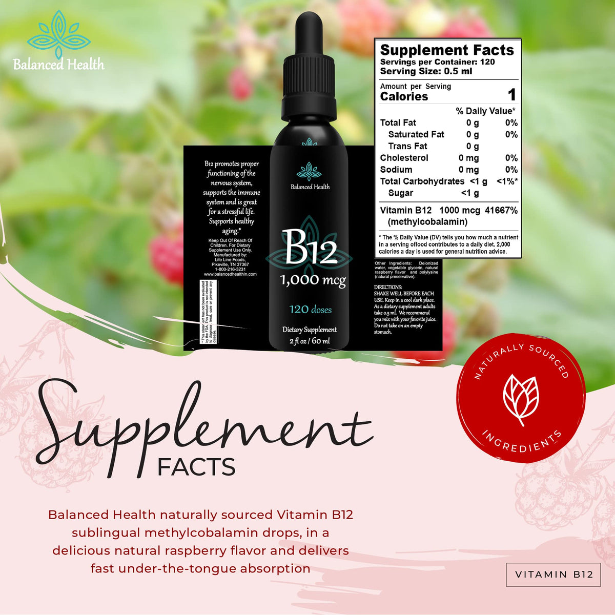 Balanced Health B12 1000 mcg Methylcobalamin Sublingual Drops - 120 Servings - image 6
