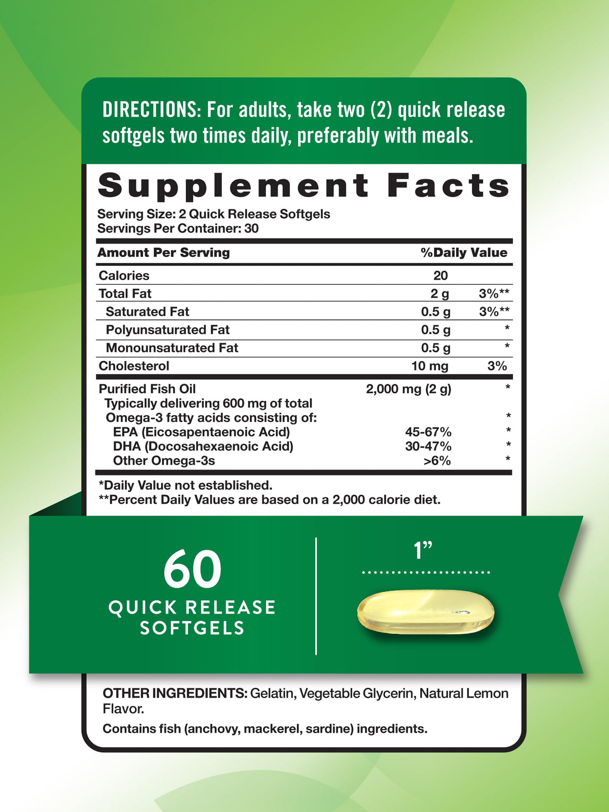 Nature's Truth Fish Oil Omega 3 2000mg - 60 Softgels - image 2