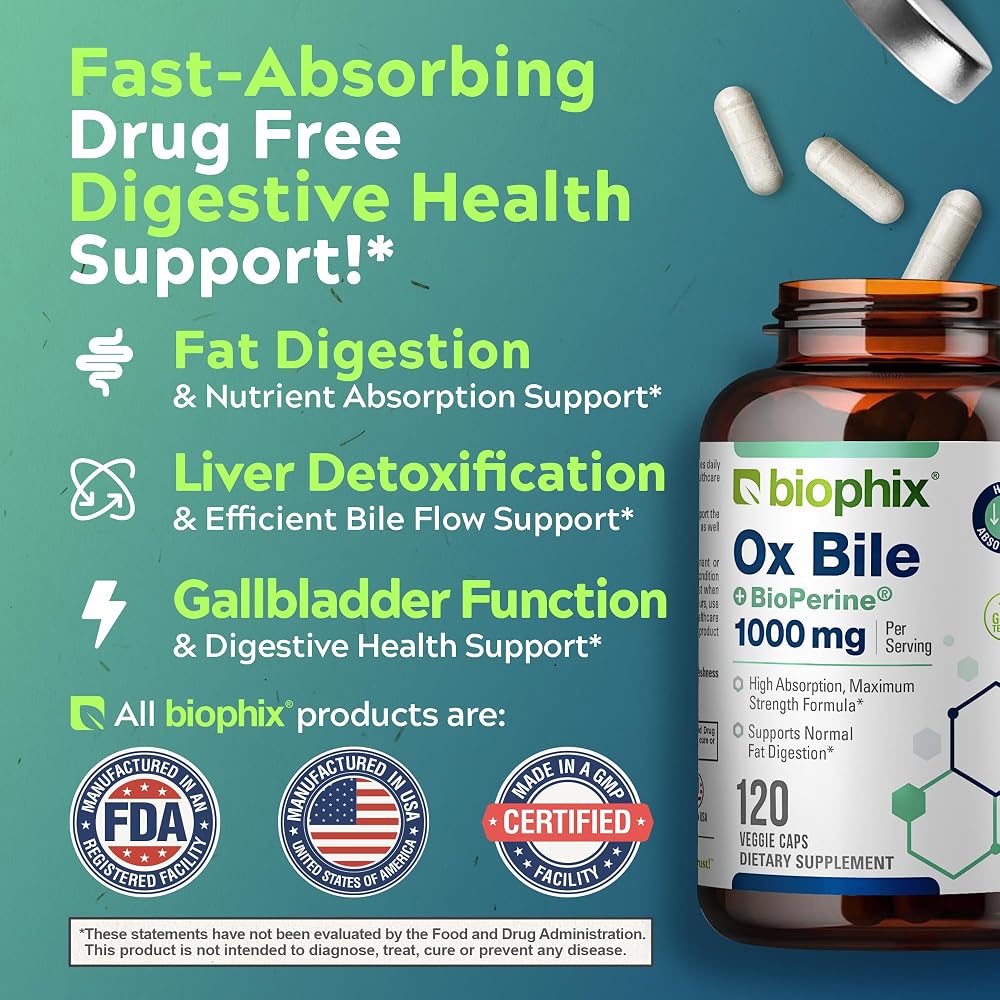 biophix Ox Bile 1000 mg with BioPerine - 120 Vegetarian Capsules - image 5