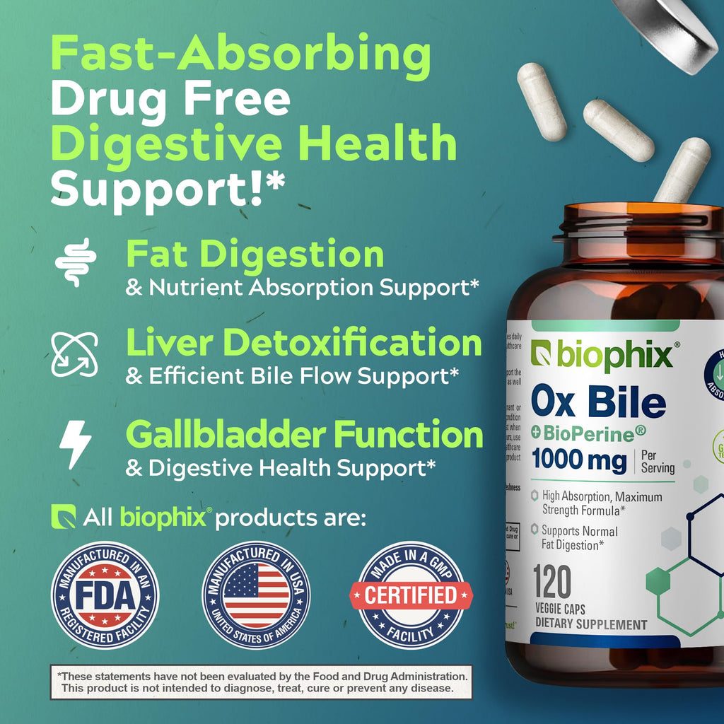 biophix Ox Bile 1000 mg with BioPerine - 120 Vegetarian Capsules - image 5