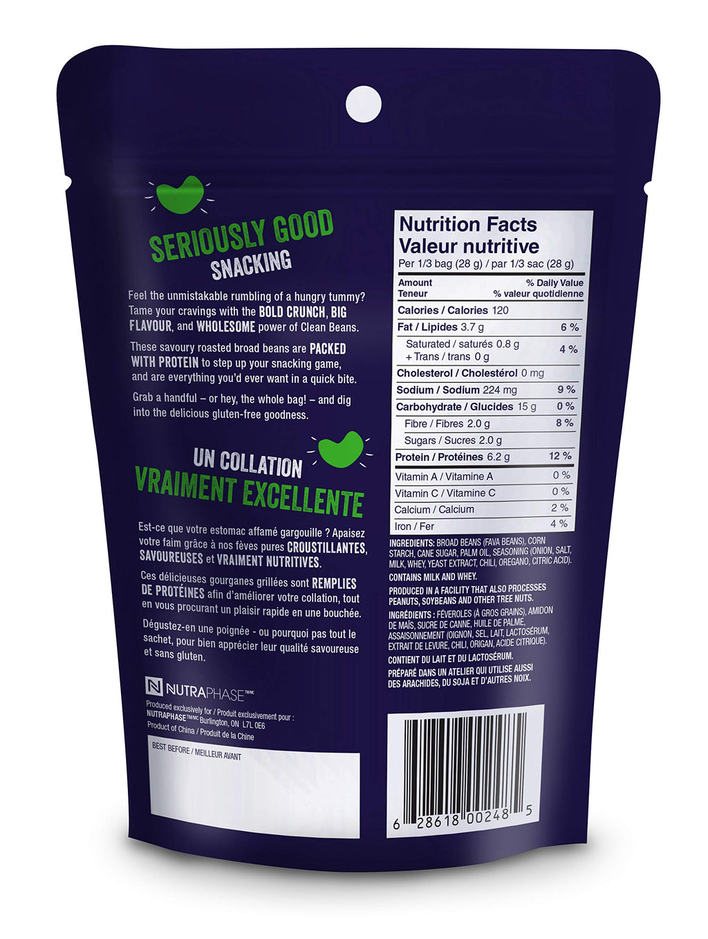 NutraPhase Clean Beans Roasted Broad Bean Snack Sour Cream & Onion - 6 Count - image 3
