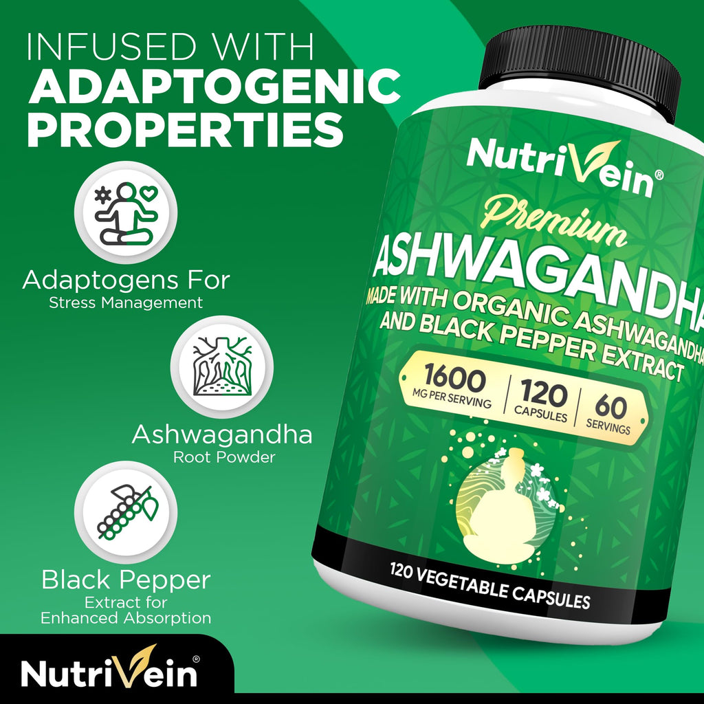 Nutrivein Premium Ashwagandha Capsules 1600mg - 120 Capsules - image 3