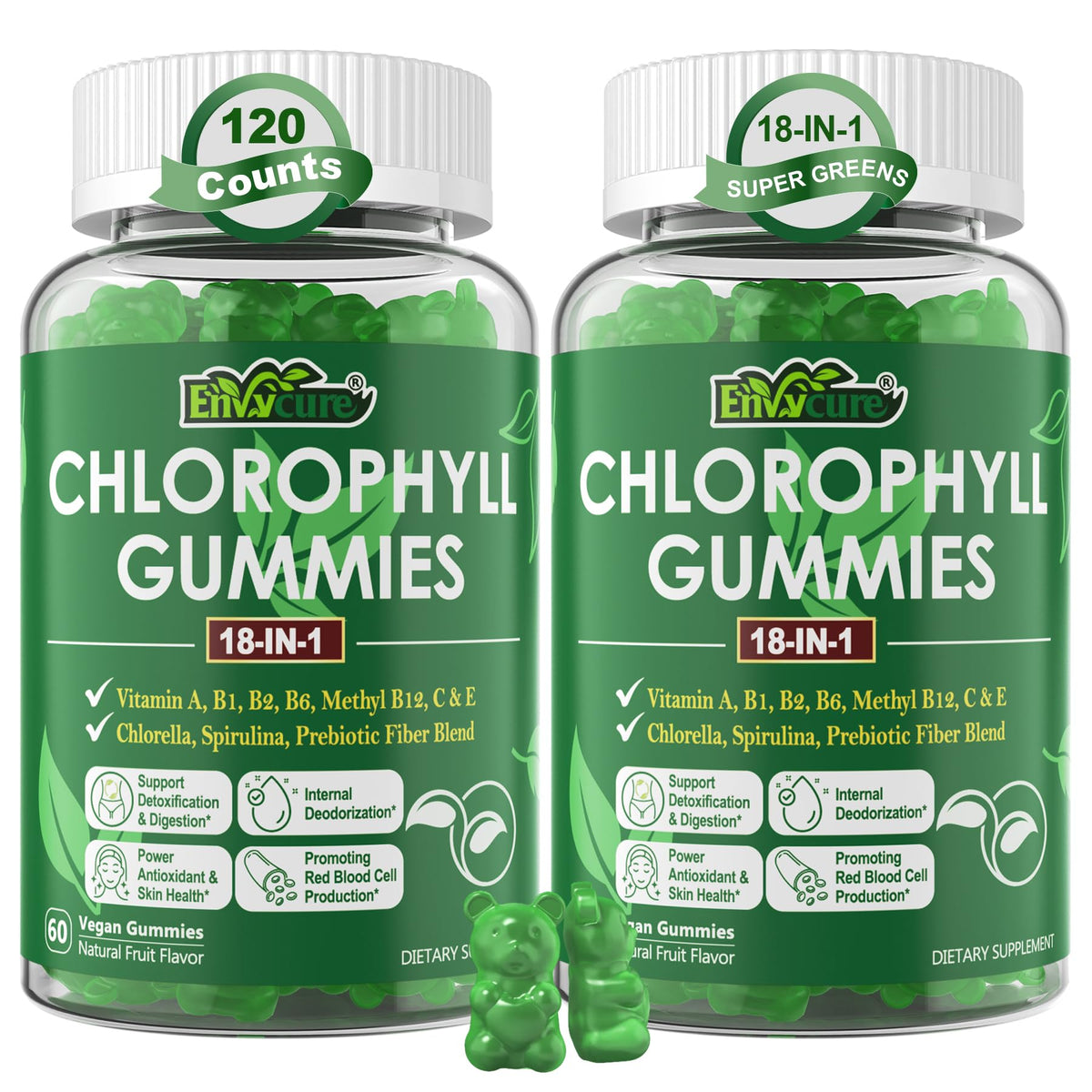 EnvyCure Chlorophyll Gummies Super Green 18-in-1 - 120 Count