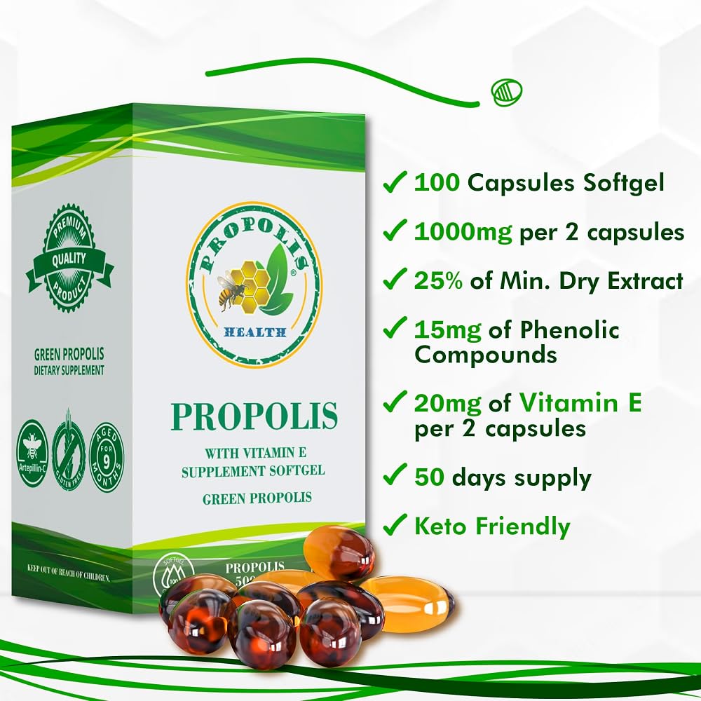 Propolis Health Propolis Capsules 1000mg with Vitamin E - 100 Capsules - image 5