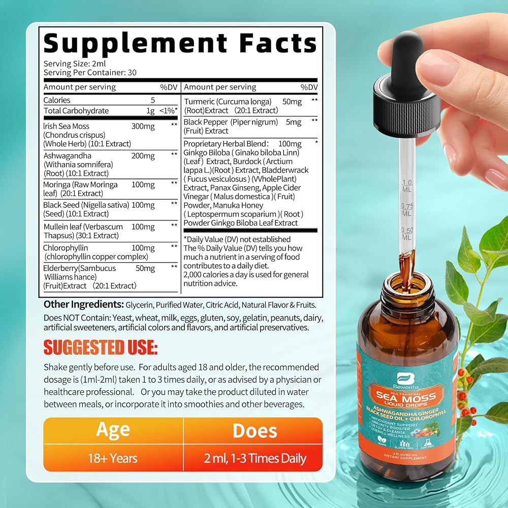 B BEWORTHS 2PACK Sea Moss Drops - Irish Sea Moss Chlorophyll Liquid