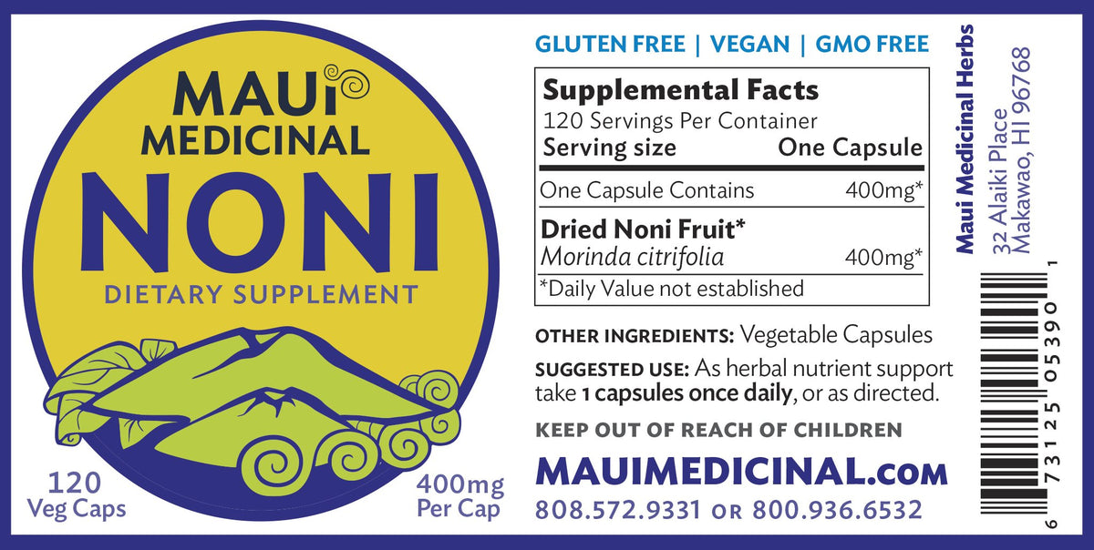 Maui Medicinal Herbs Noni 400mg - 120 Vegetarian Capsules - image 4