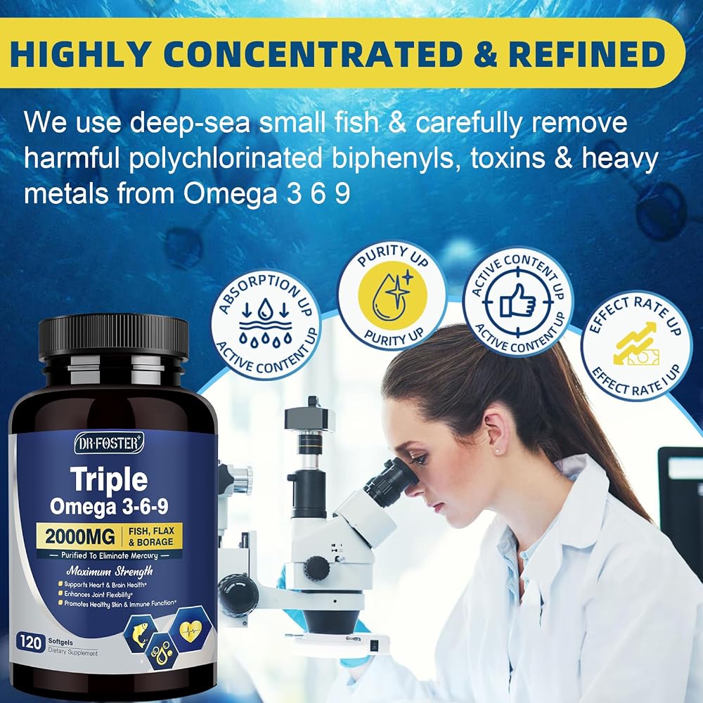 DRFOSTER Triple Omega 3-6-9 Fish Oil 2000mg with Vitamin E - 120 Softgels - image 6