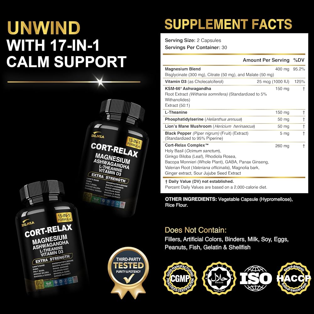 DLNIA Super Calm Cortisol Supplement with Magnesium Glycinate - 1 Count - image 2