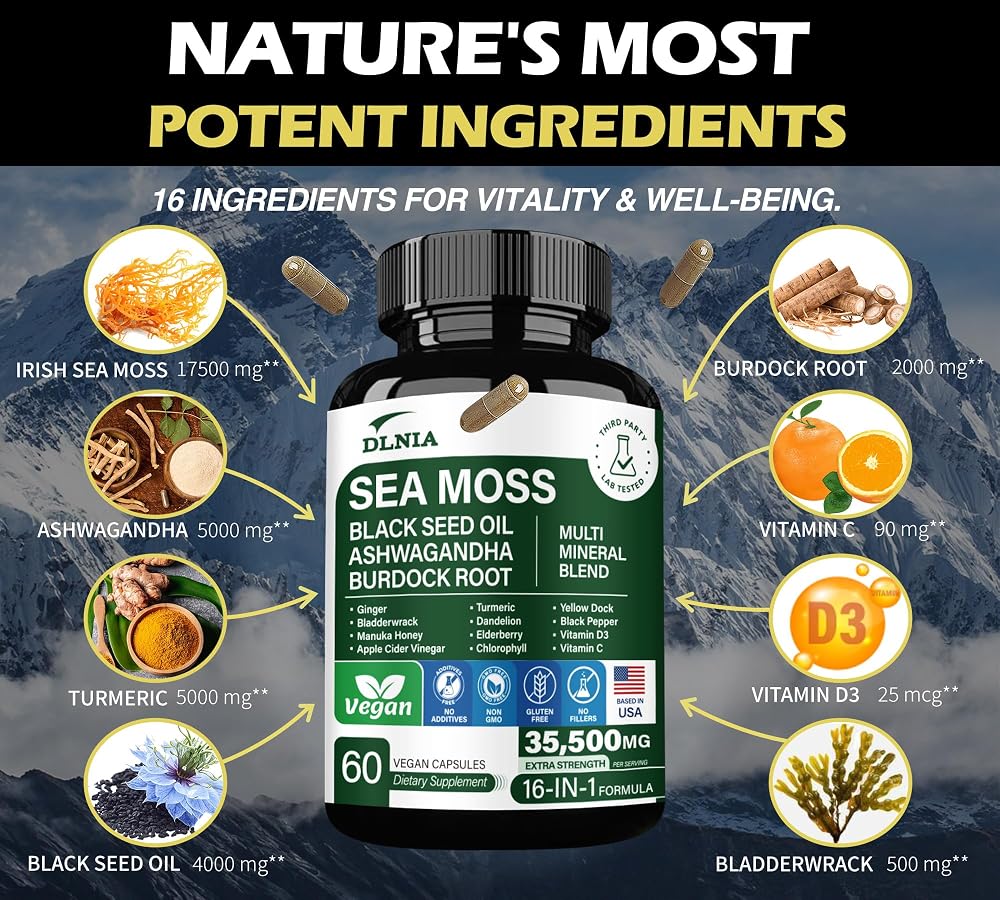 DLNIA 16-in-1 Organic Sea Moss Superfood Blend - 60 Capsules - image 2