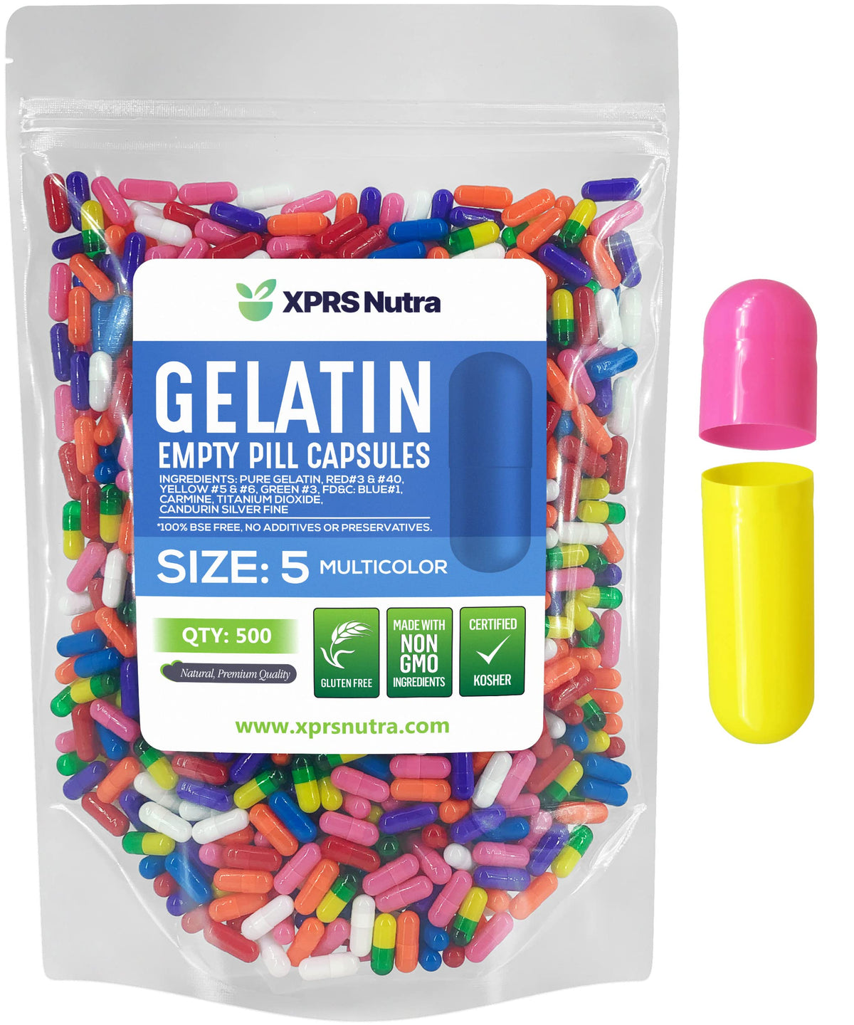 XPRS Nutra Size 5 Empty Gelatin Capsules - 500 Count