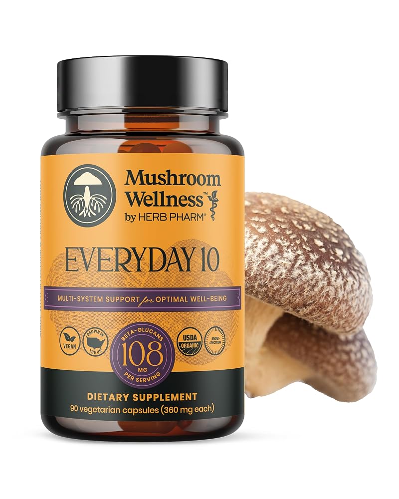 Herb Pharm Mushroom Wellness Everyday 10 Organic Capsules - 90 Vegan Capsules