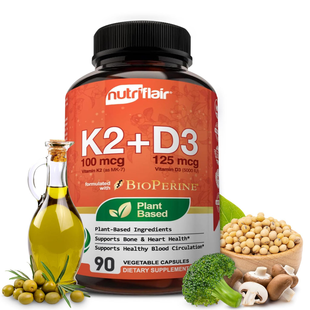 NutriFlair Vitamin D3 + K2 5000 IU Plant-Based - 90 Capsules