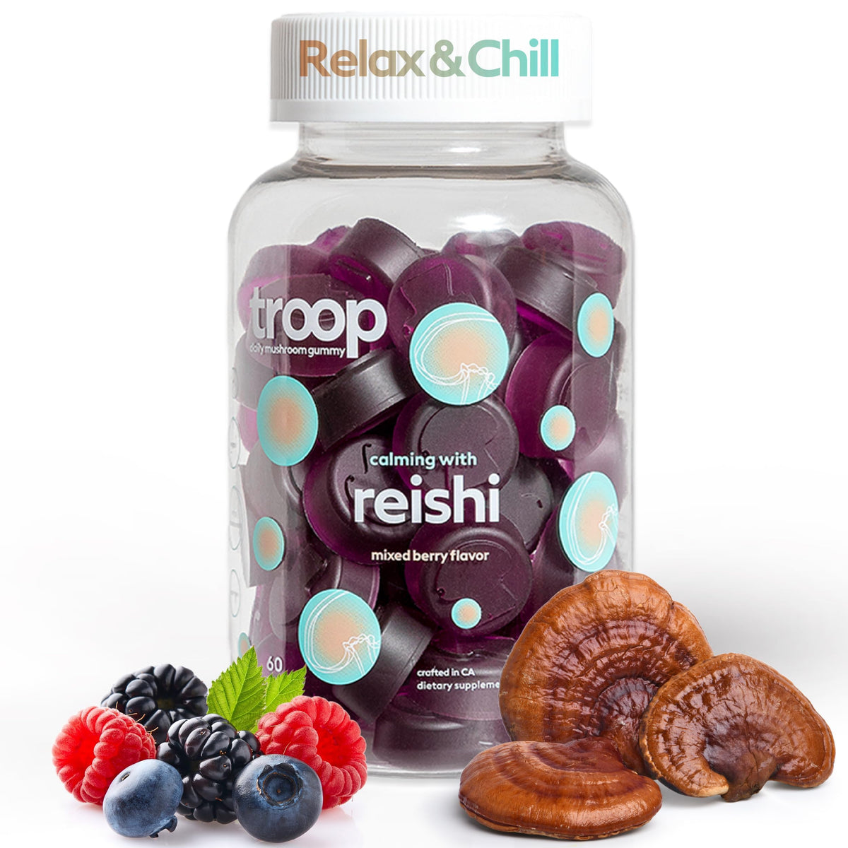 Troop Reishi Mushroom Gummies Triple-Extracted Mixed Berry - 60 Count