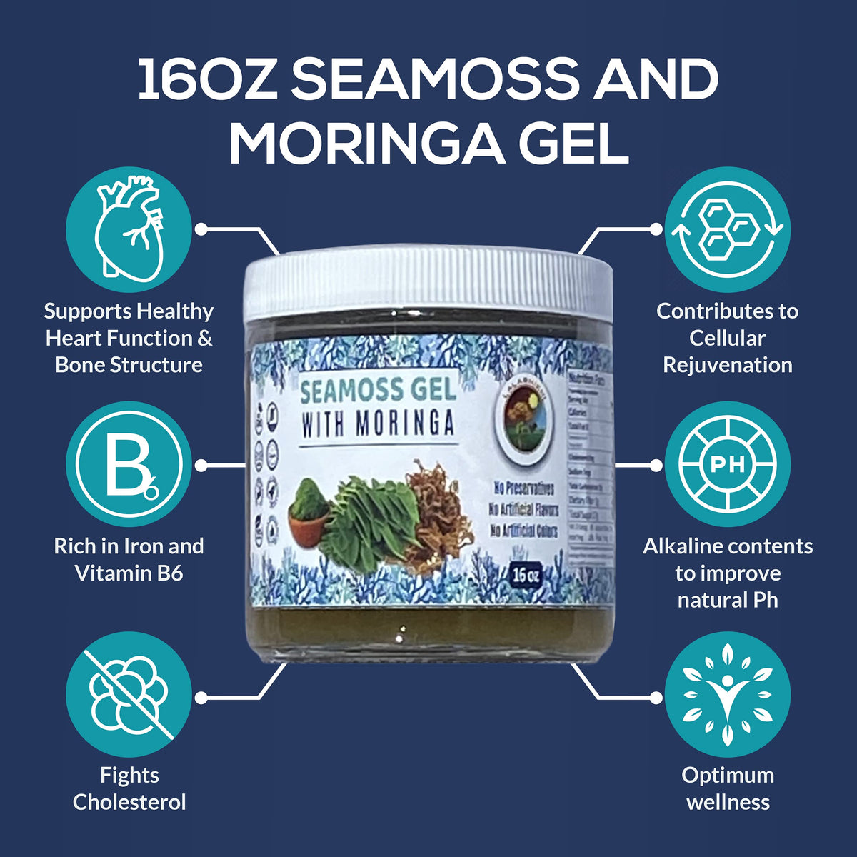 lalarhikhi Sea Moss Gel with Moringa and Cinnamon - 16 oz - image 2