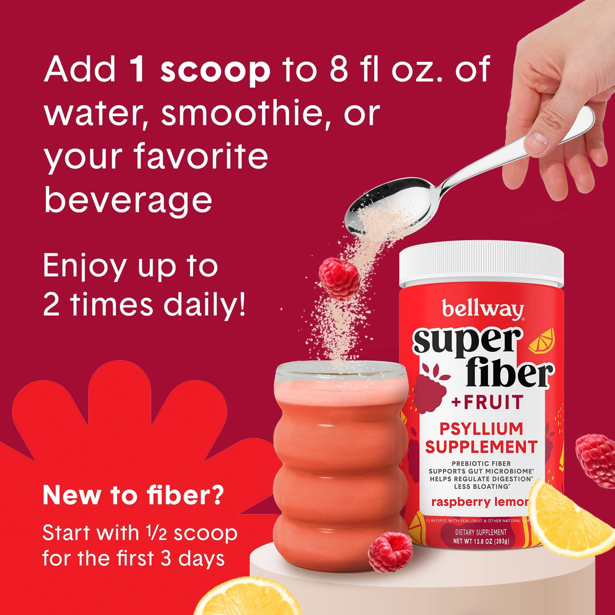 Bellway Super Fiber + Fruit, Organic Psyllium Husk Powder, Sugar-Free
