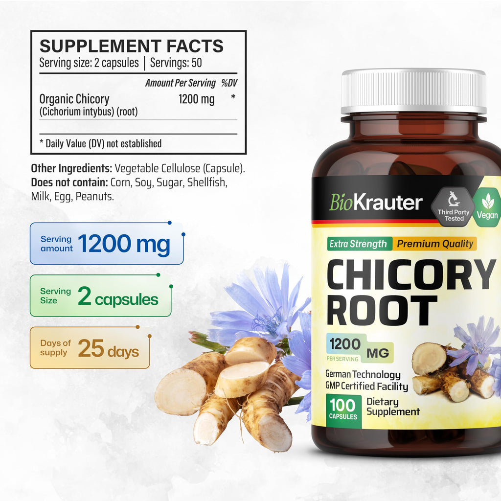 BIO KRAUTER Chicory Root Prebiotic for Digestive Support - 100 Capsules - image 3
