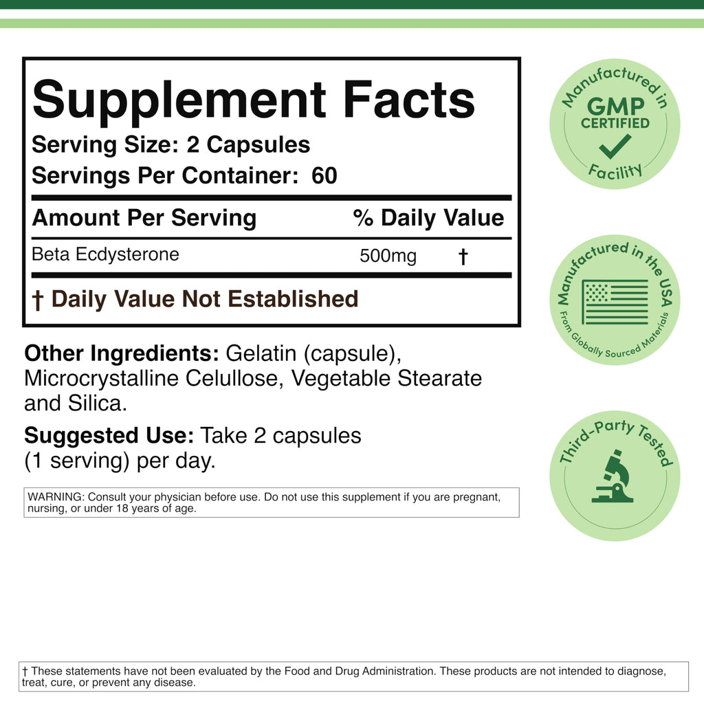 Double Wood Supplements Beta Ecdysterone 500mg - 120 Capsules - image 2