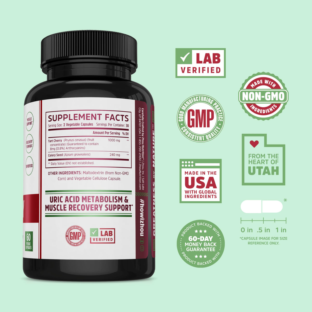 Zhou Tart Cherry Extract Plus Celery Seed - 60 Vegetarian Capsules - image 2