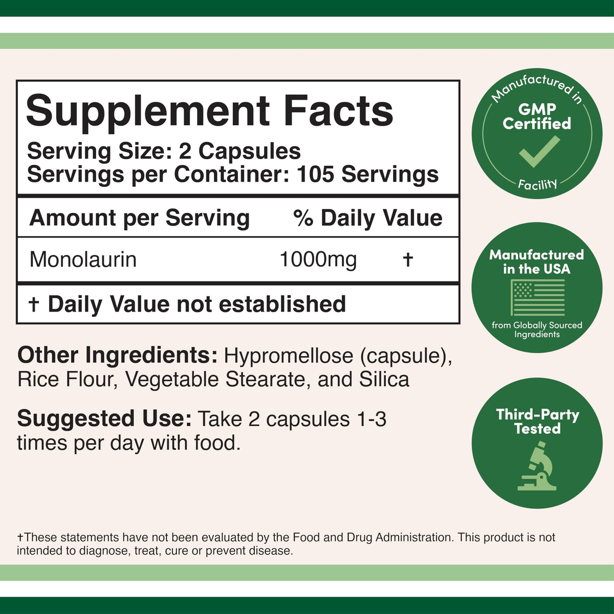 Double Wood Supplements Monolaurin 1,000mg Immune Support - 210 Capsules - image 2