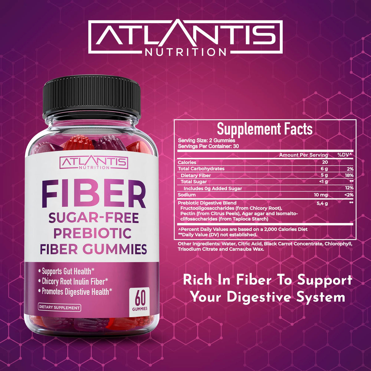 Atlantis Nutrition Sugar Free Fiber Gummies for Digestive Health - 120 Gummies - image 5