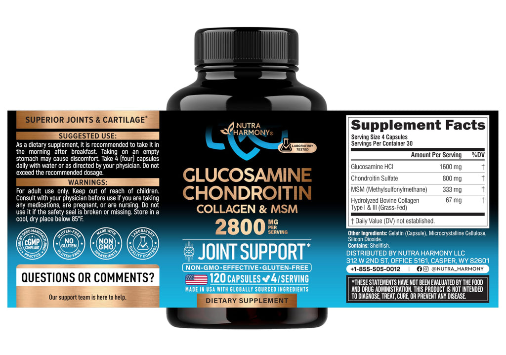 NUTRAHARMONY Glucosamine Chondroitin MSM Collagen Joint Support - 120 Capsules - image 2