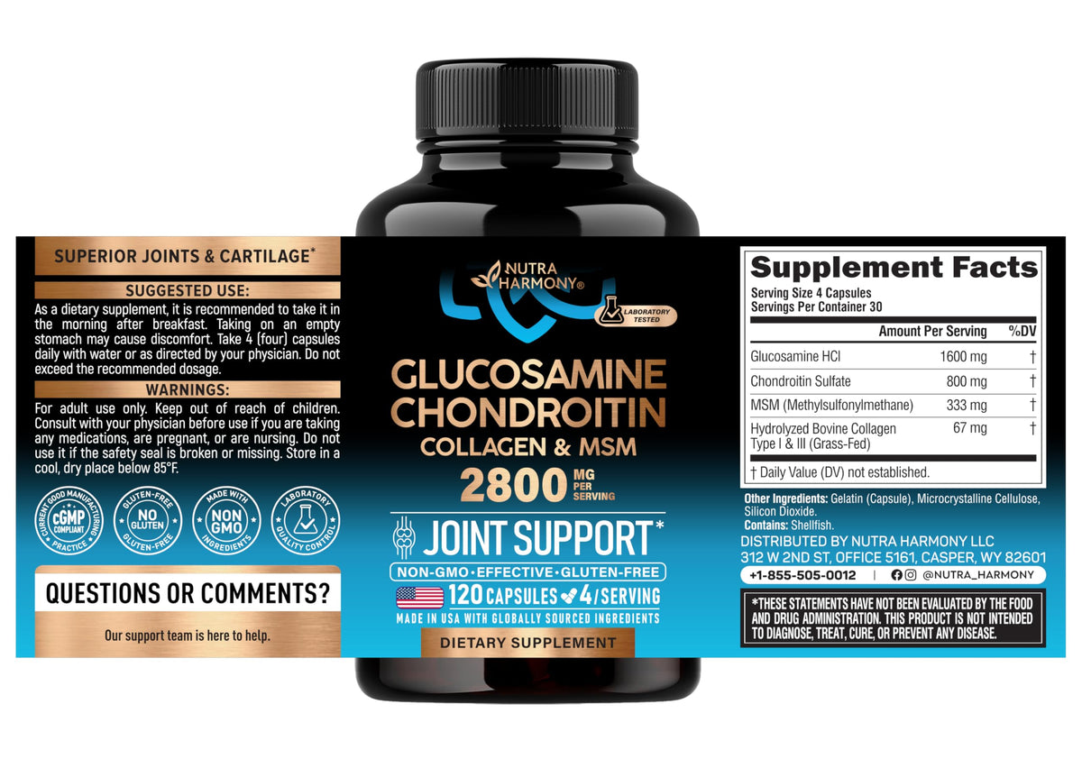 NUTRAHARMONY Glucosamine Chondroitin MSM Collagen Joint Support - 120 Capsules - image 2