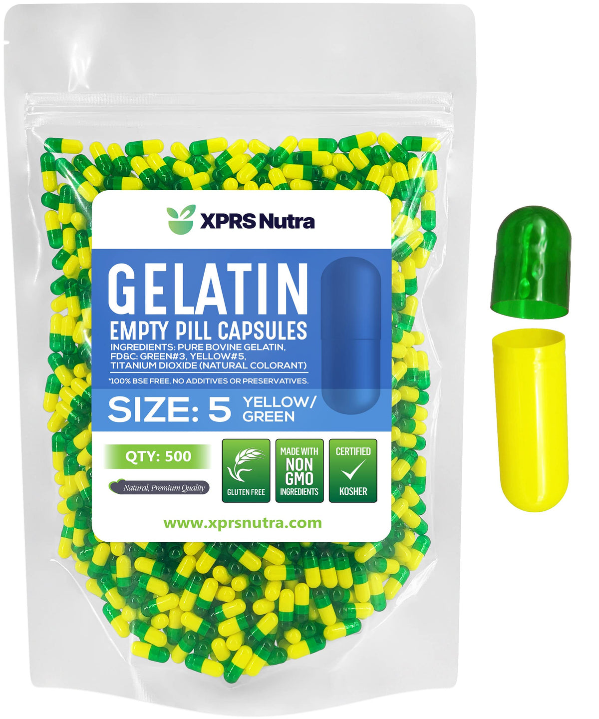 XPRS Nutra Size 5 Empty Gelatin Capsules - 500 Count