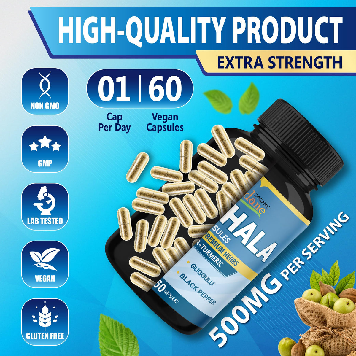 Organic Cadane Triphala Extract with Turmeric & Ginger - 60 Capsules - image 8