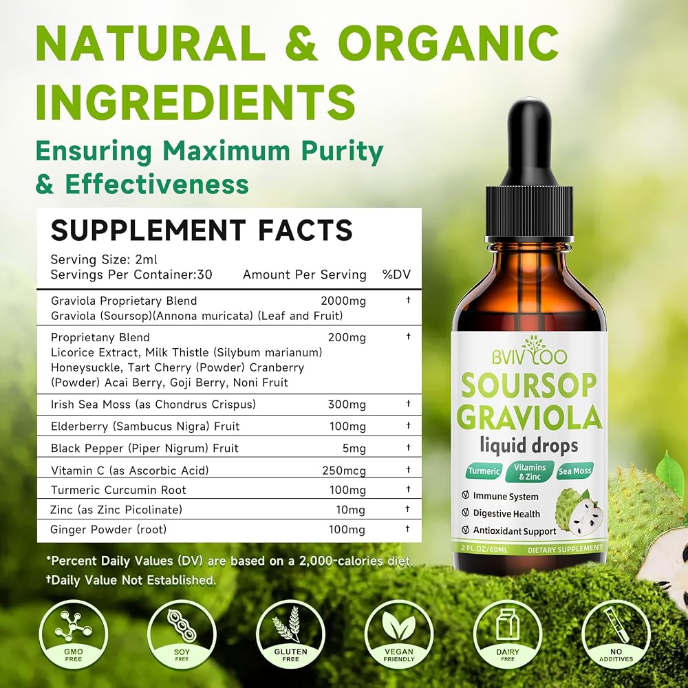 BVIVLOO Soursop Graviola Liquid Drops Immune Support - 2 Pack - image 4