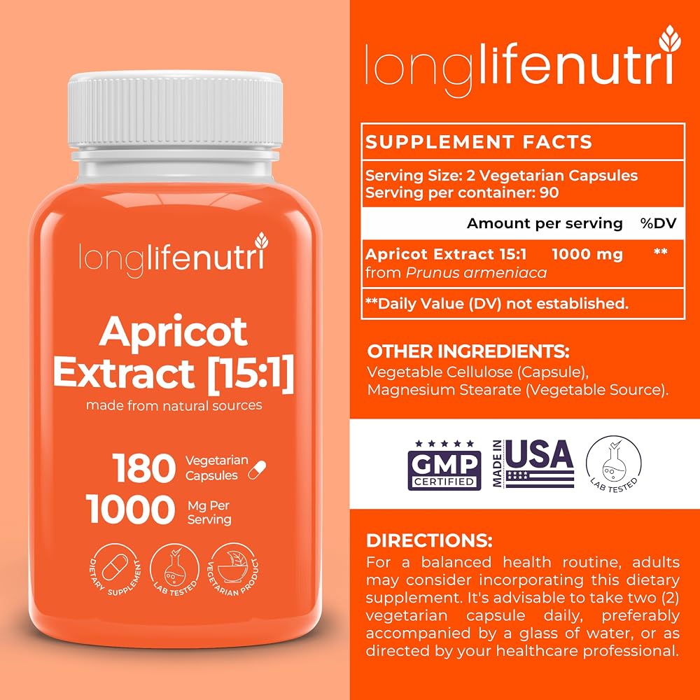 LongLifeNutri Apricot Extract 1000mg - 180 Vegetarian Capsules - image 2