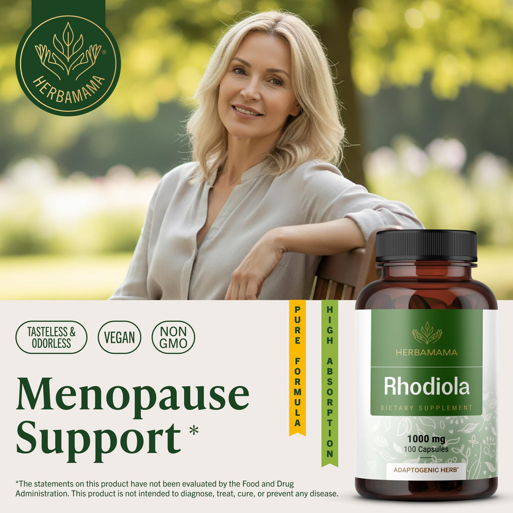 HERBAMAMA Rhodiola Rosea Supplement Stress Relief - 100 Capsules - image 2